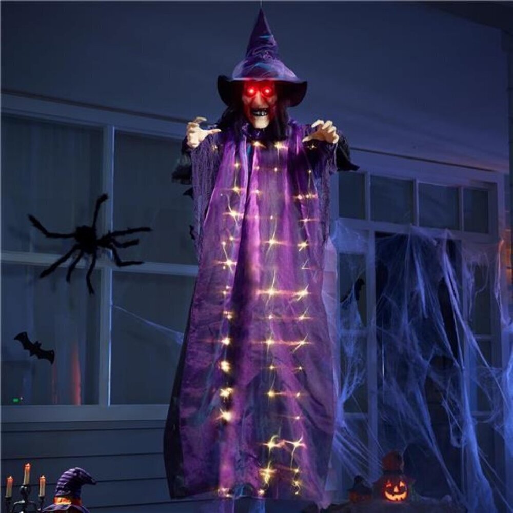 72 Inch Animated Hanging Witch Halloween Decor Light Up Eyes